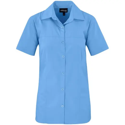 Ladies Short Sleeve Empire Shirt Sky Blue Front